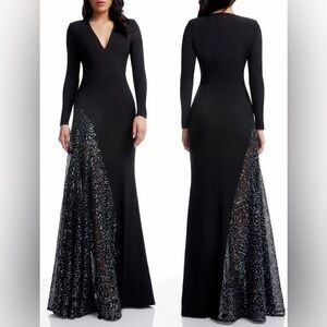 New DRESS THE POPULATION Winnie Sequin V-Neck
Long Sleeve Godet Sheath Gown sz S